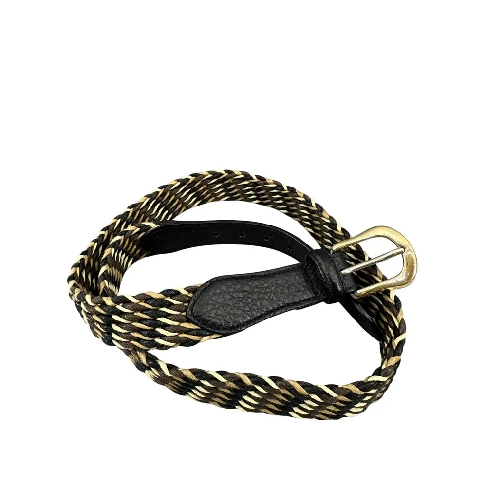 Fossil braided‎ belt brass buckle leather trim